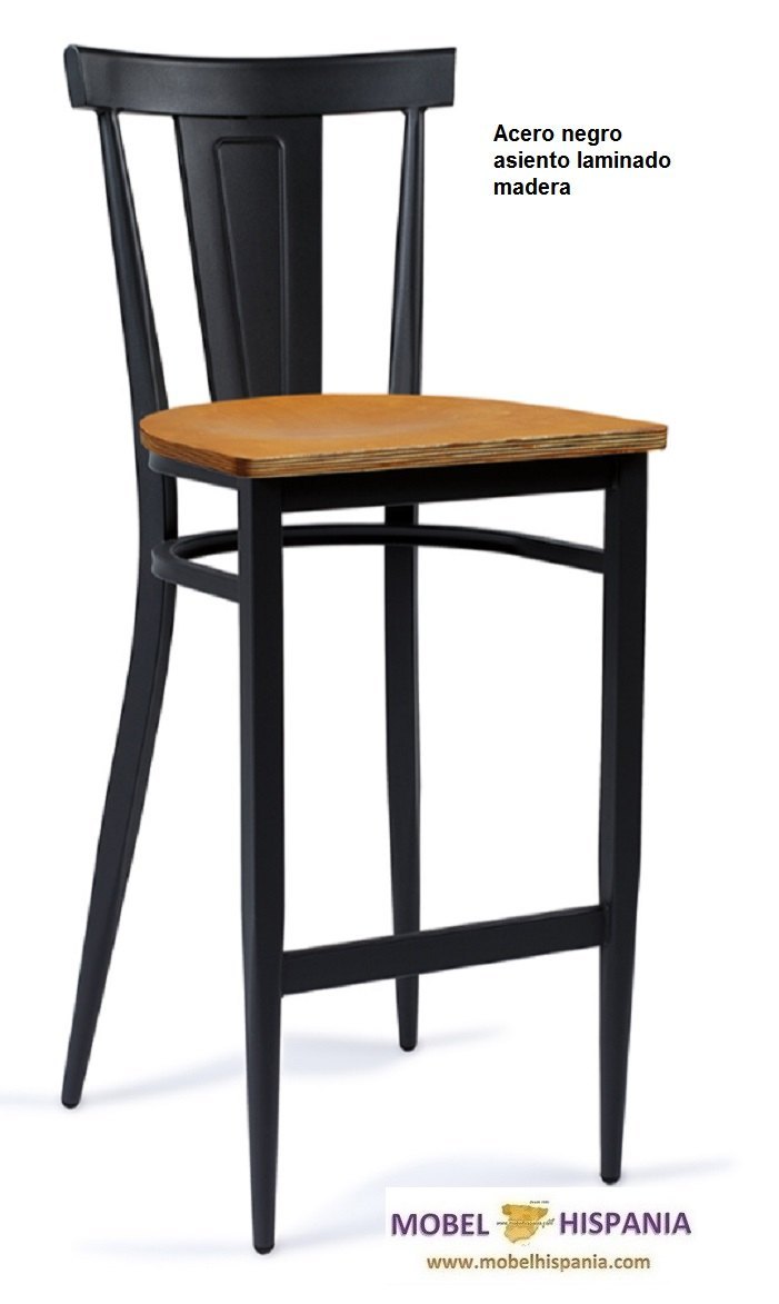 DAKOTA banqueta acero negro asiento laminado madera