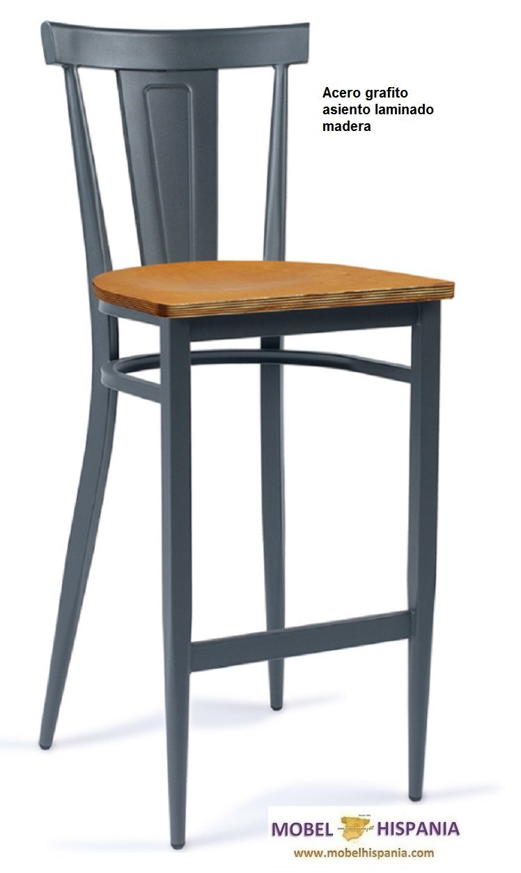 DAKOTA banqueta acero negro asiento laminado madera 01