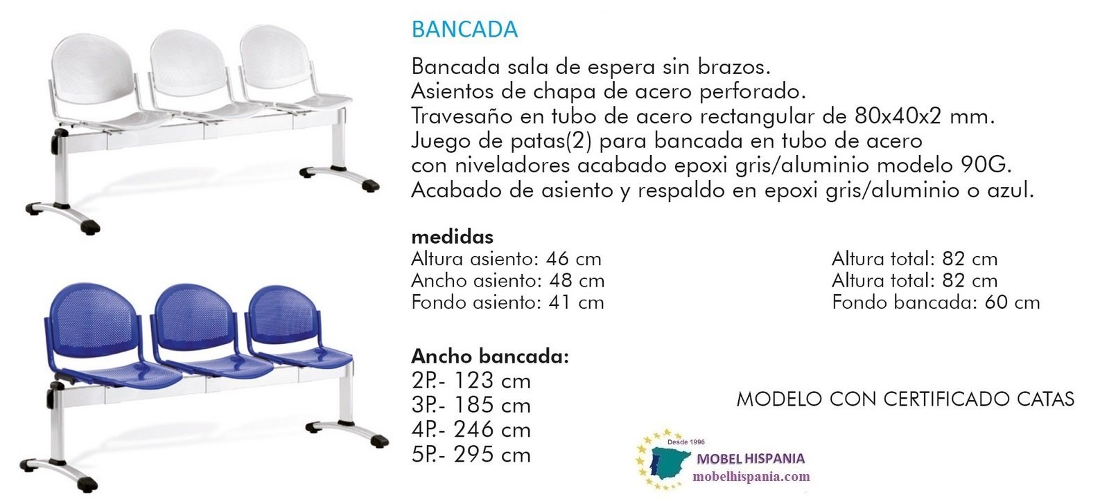 Salute bancada metalica 3 plazas azul 13