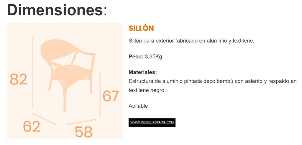 4191 Sillon aluminio bambu tex negro 05