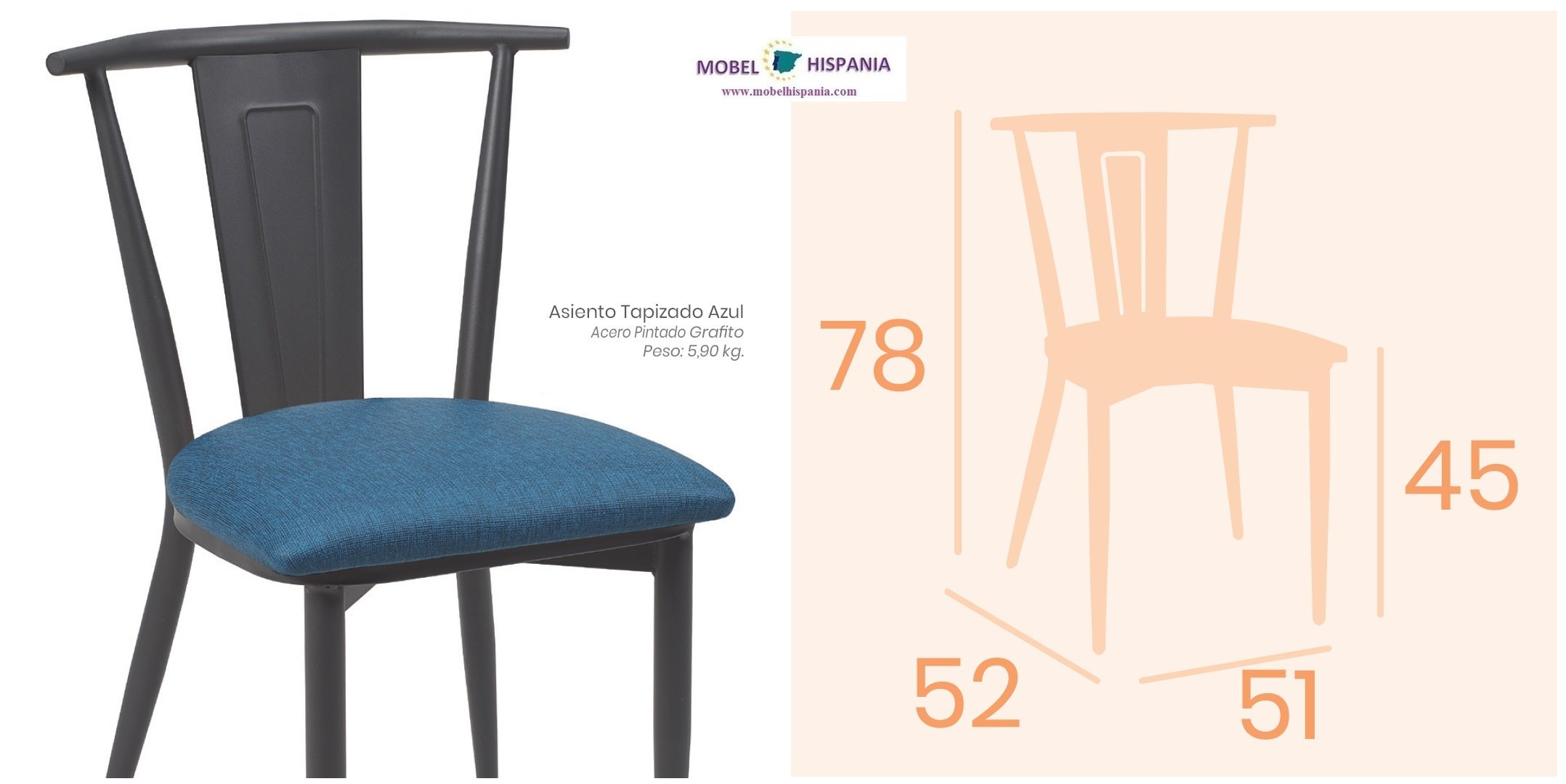 ALABAMA silla acero grafito asiento tapizado 01 1