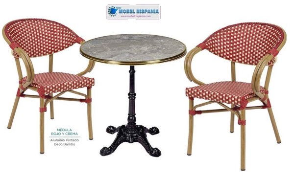 4090 sillon aluminio bambu rattan rojo crema