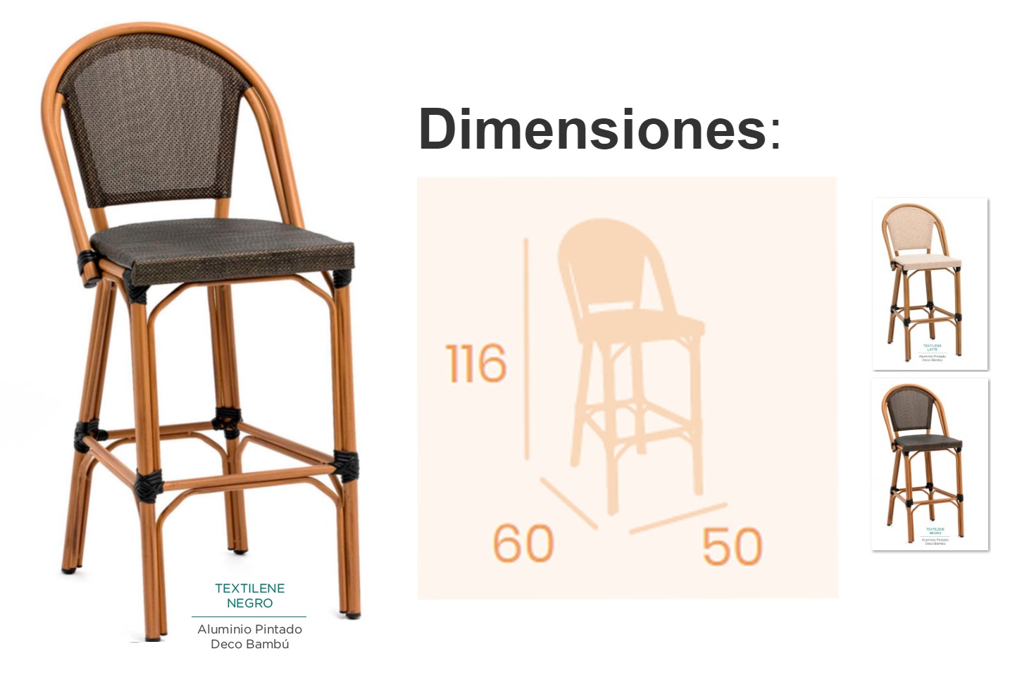 8229 Taburete aluminio bambu textiline Latte 01 1