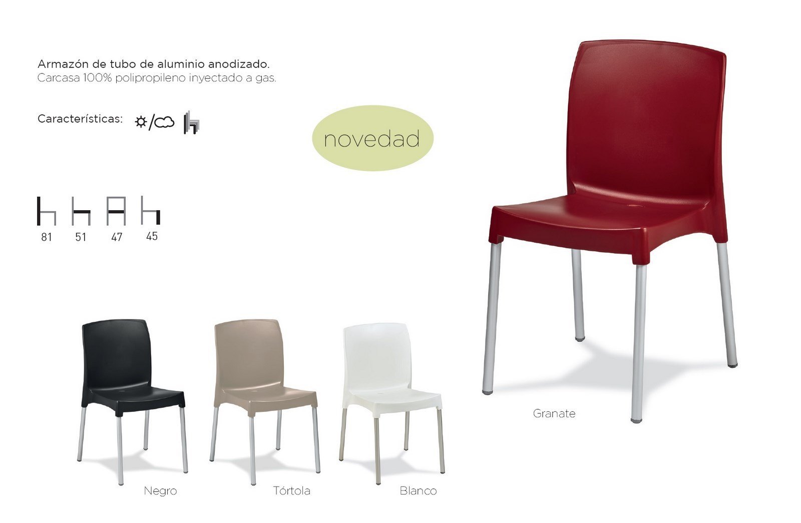 EVENTIS silla aluminio polipropileno Granate 01 5