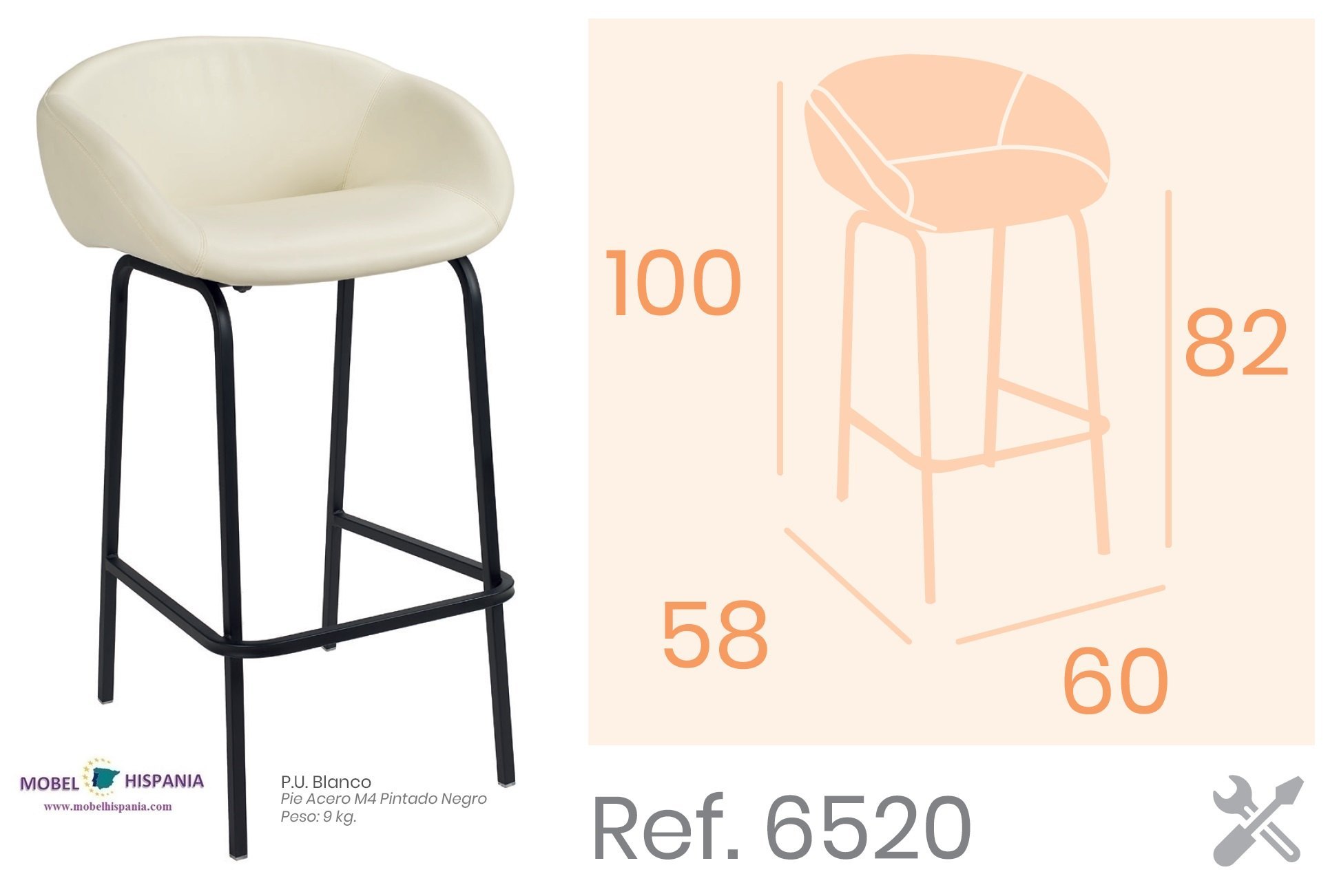 6520 taburete acero negro asiento blanco 02