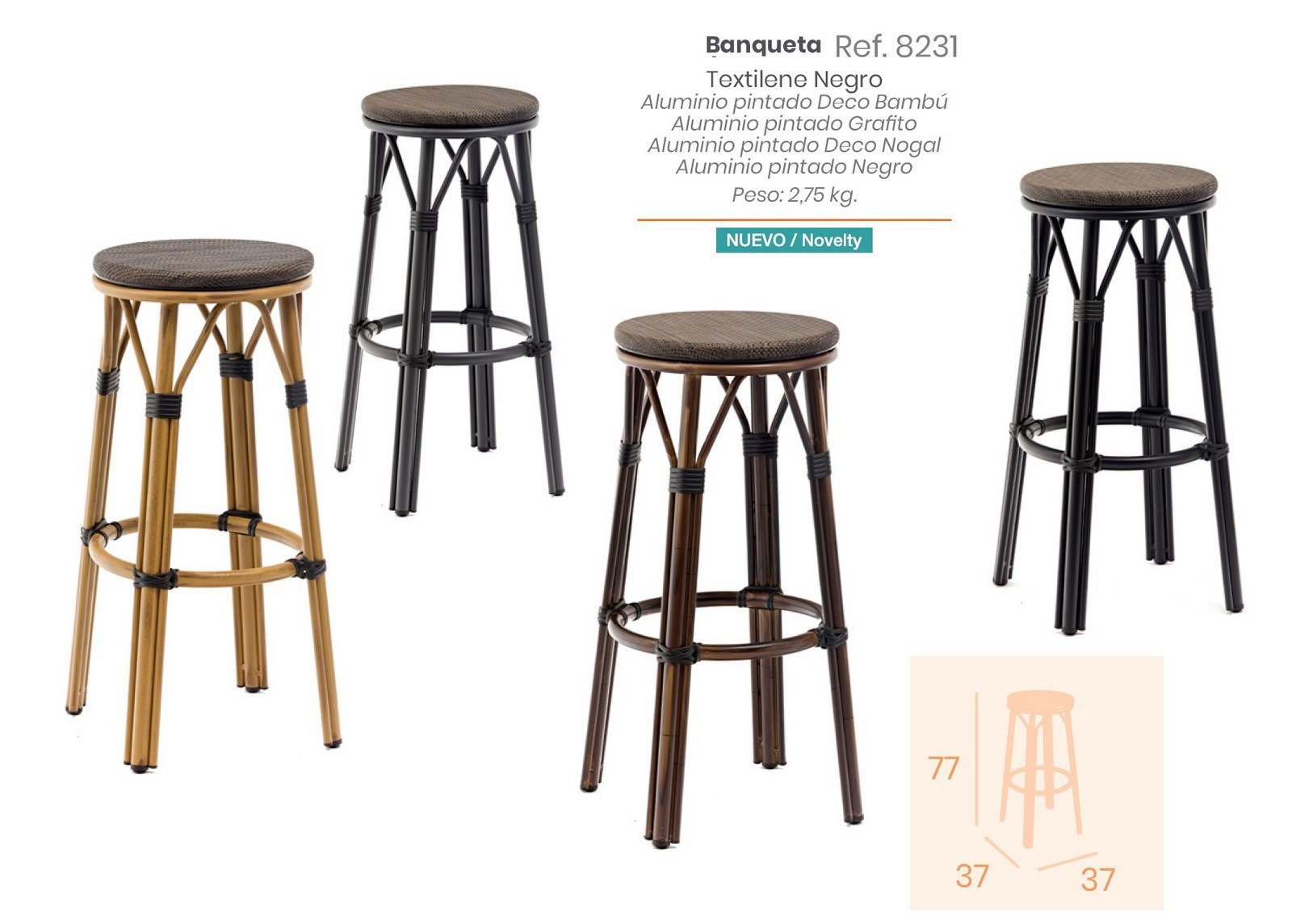 8231 Banqueta aluminio Negro compact nogal 06 1