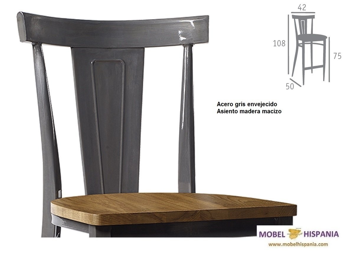 DAKOTA banqueta acero negro asiento madera macizo 02
