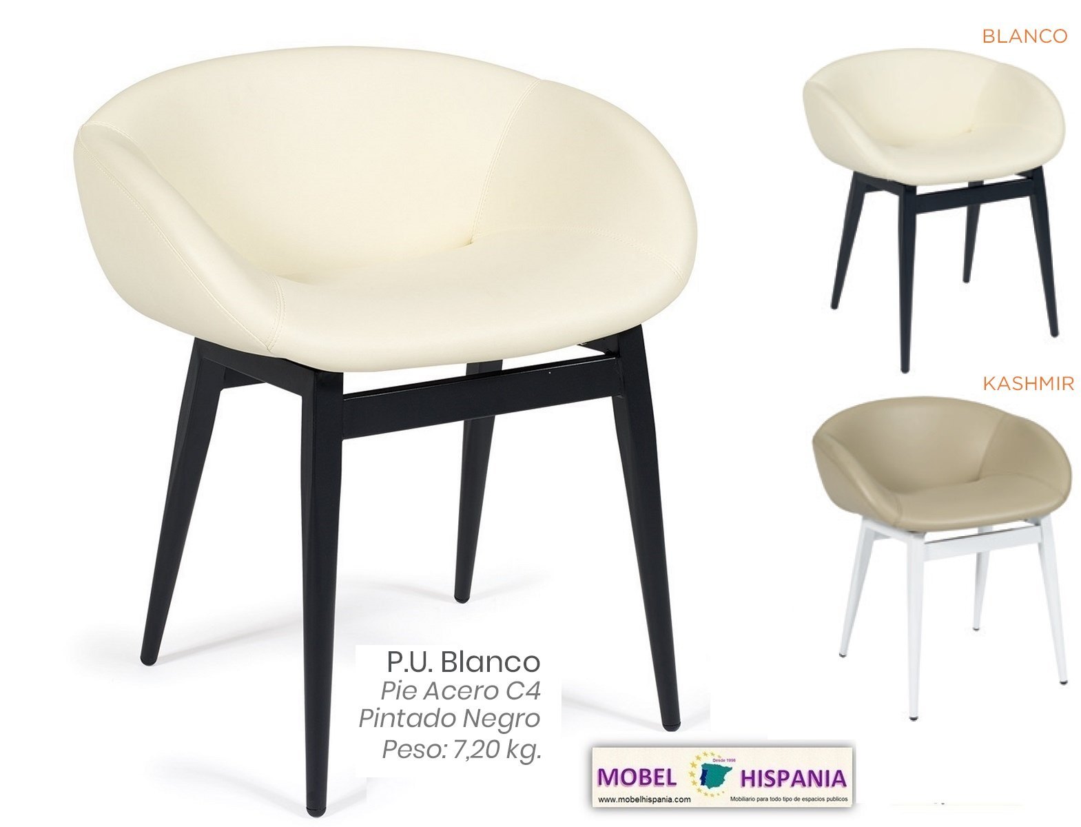 6510 silla acero negro tapizado blanco 1