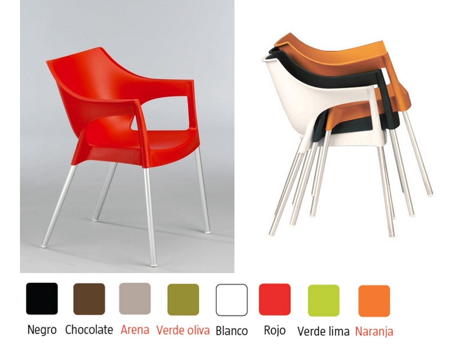 pole sillon polipropileno naranja patas aluminio 03