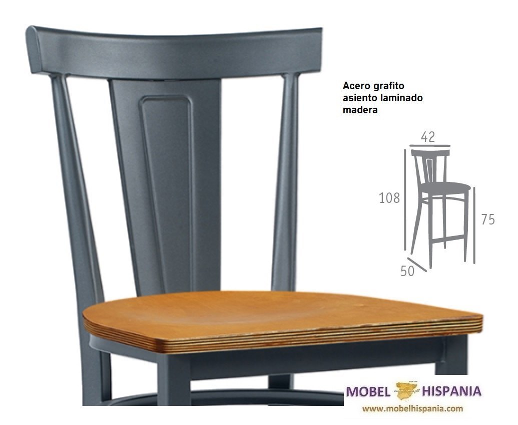 DAKOTA banqueta acero negro asiento madera macizo 04