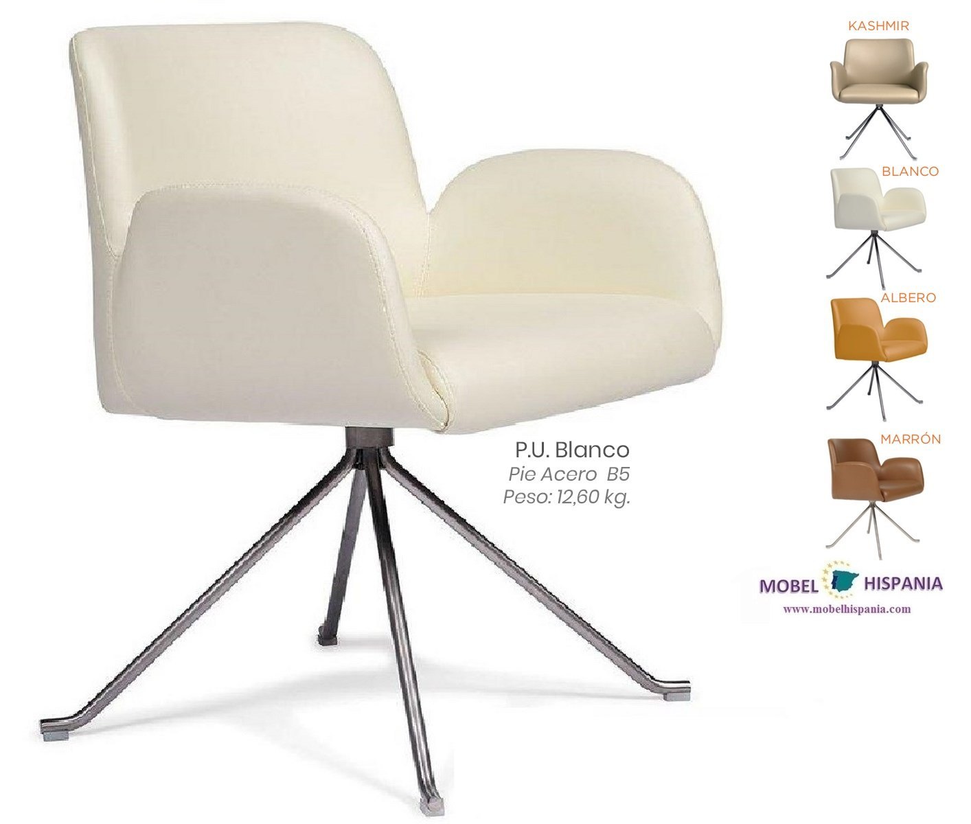 6618 pie acero asiento tapizado blanco 1