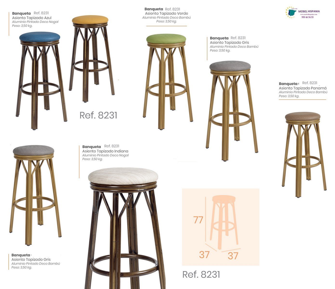 8231 Banqueta aluminio Grafito compact nogal 05 1