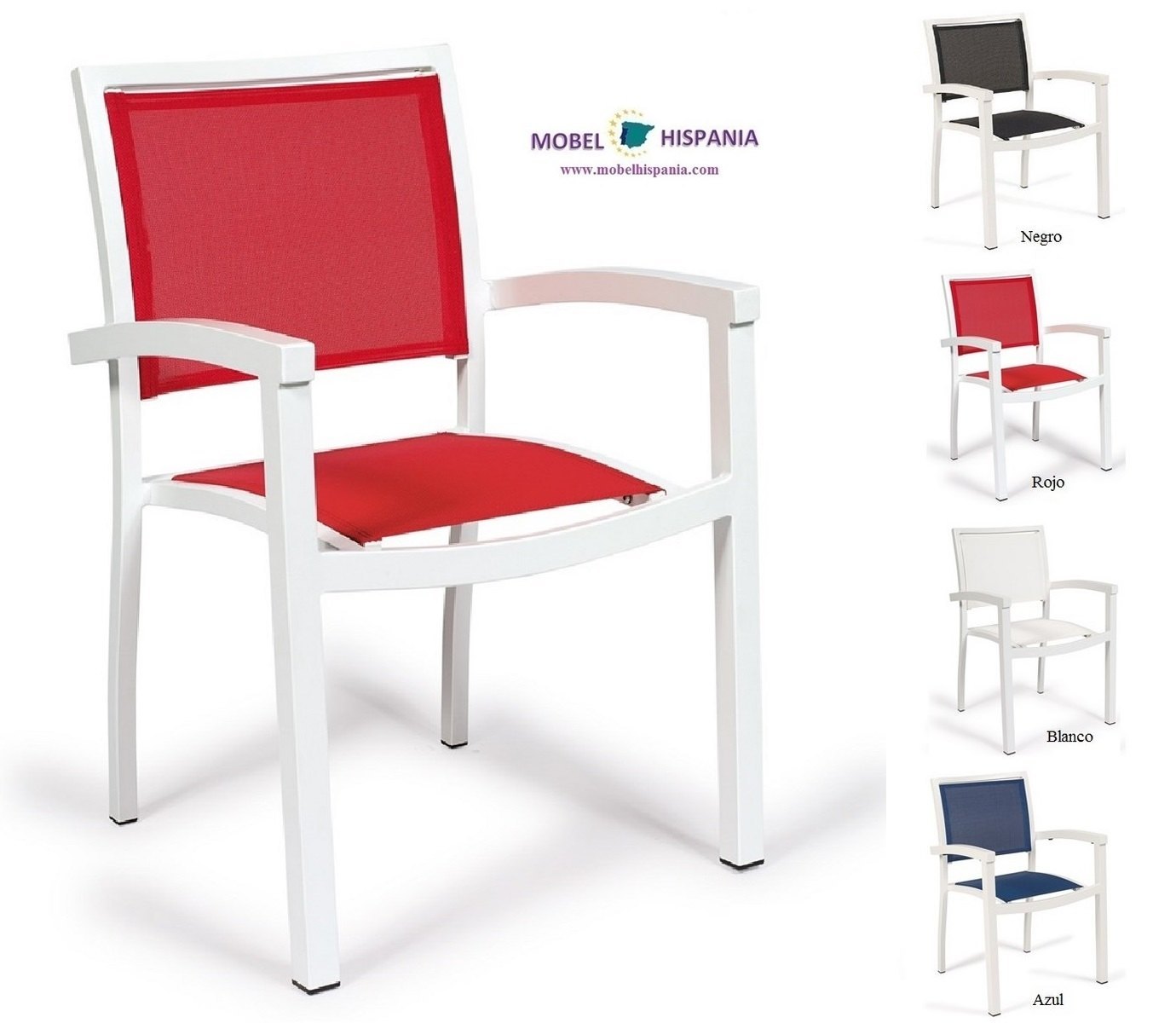 4421 sillon aluminio blanco textilene rojo