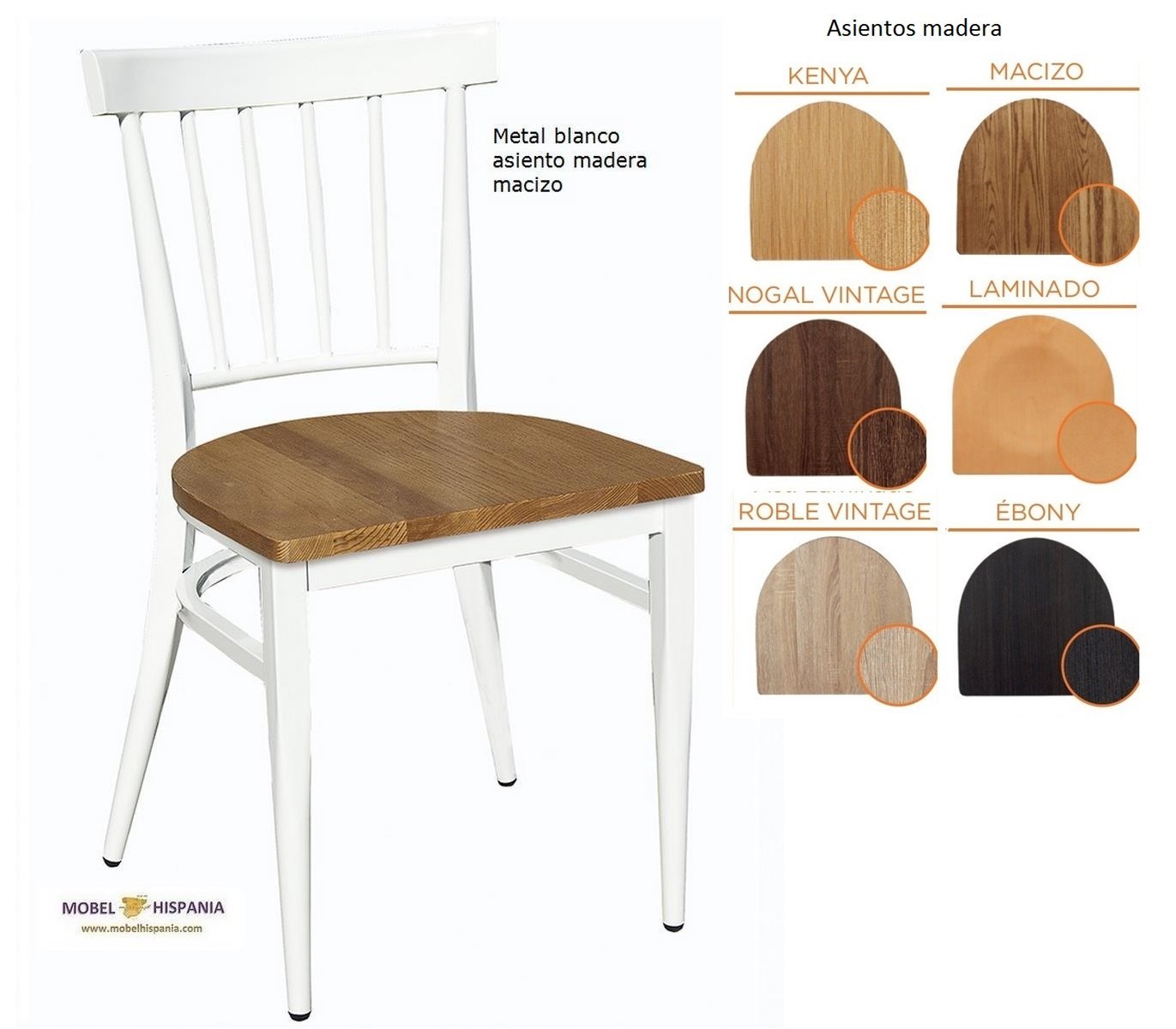 153 Silla metal blanco asiento madera 1