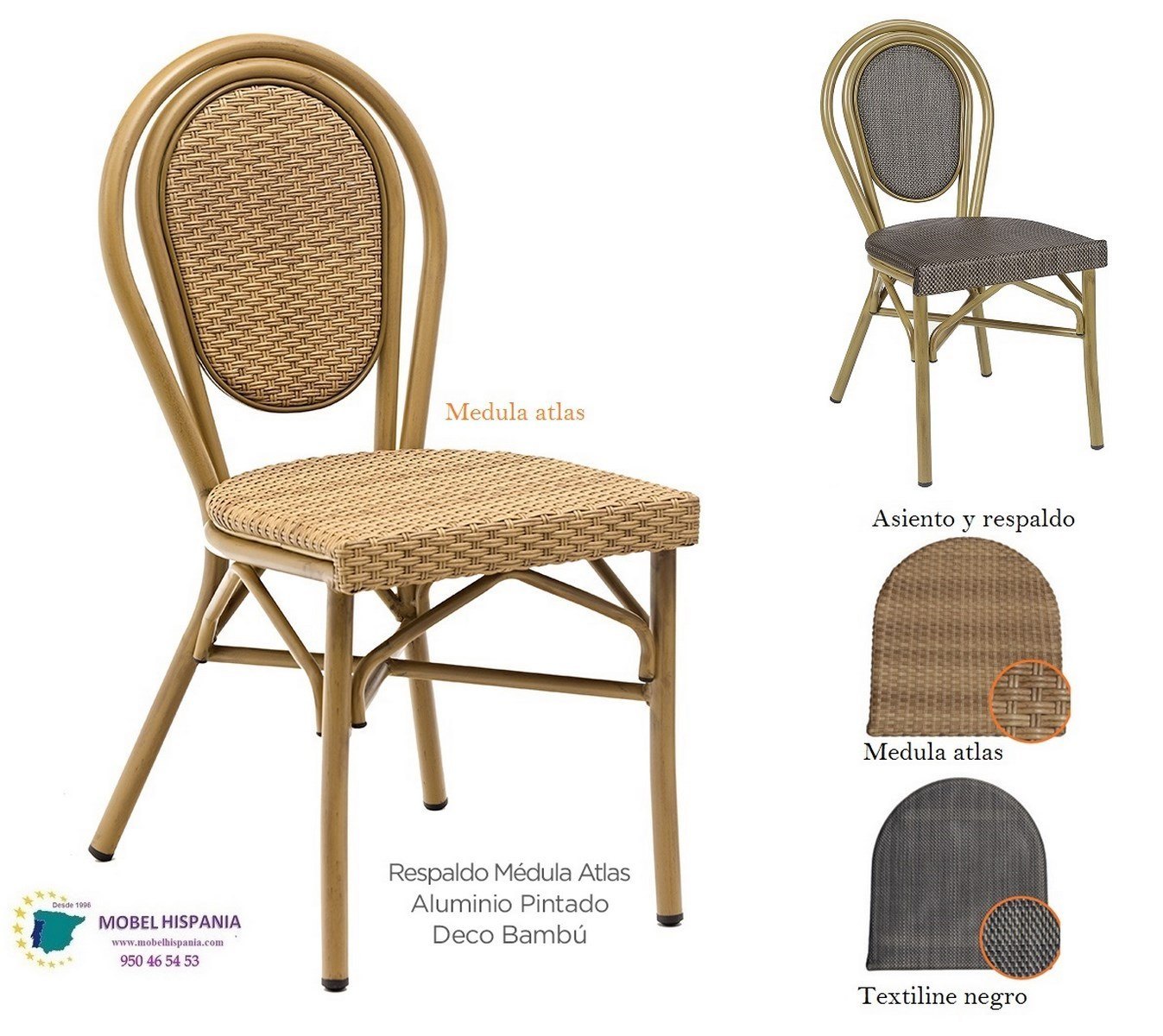 8034 silla deco bambu respaldo Negro asiento Textilene Negro 01