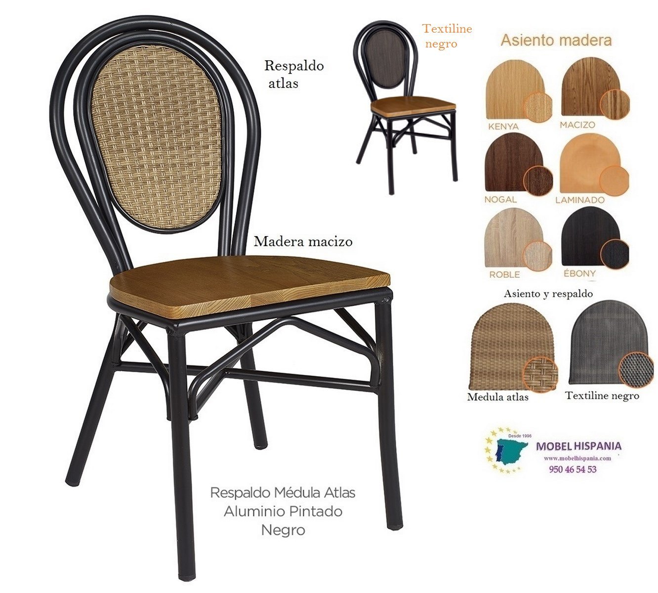 8034 silla Negro respaldo atlas asiento macizo