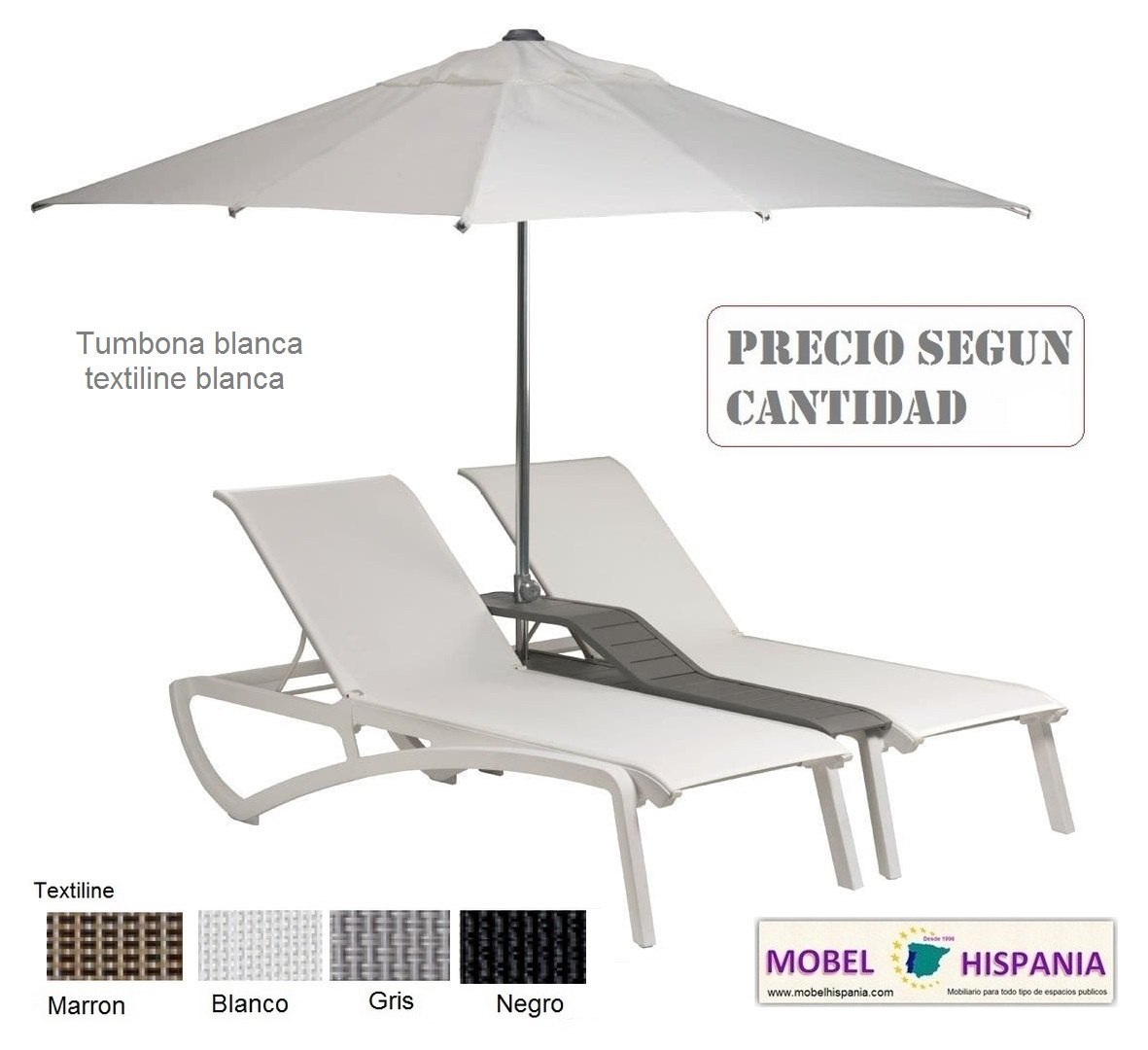 SUNSET tumbona doble gris blanca tela blanca