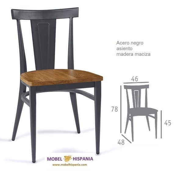 DAKOTA silla acero grafito asiento madera macizo 1