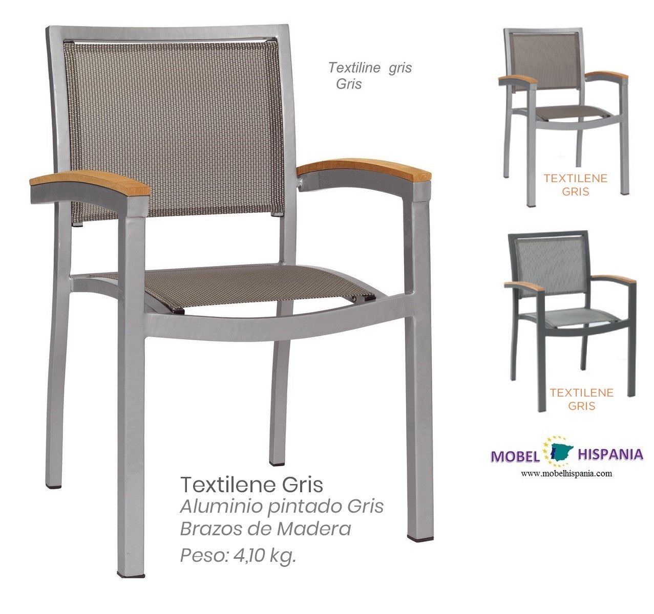 4421 sillon aluminio textiline gris