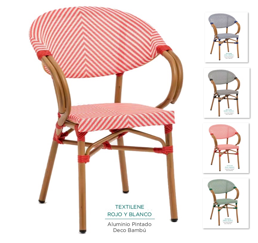 4090 sillon aluminio bambu textiline rojo blanco