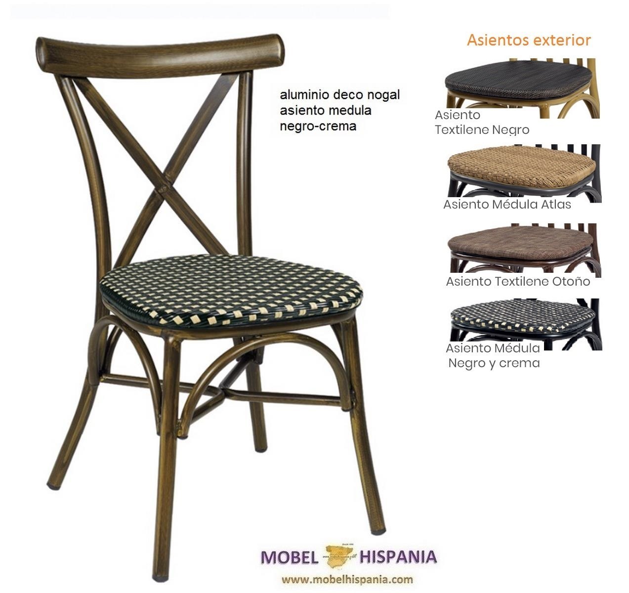 163 silla aluminio deco nogal asiento medula negra crema 2