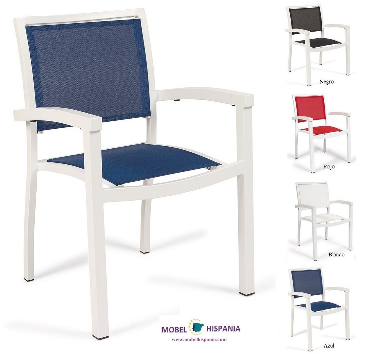 4421 sillon aluminio blanco textilene azul
