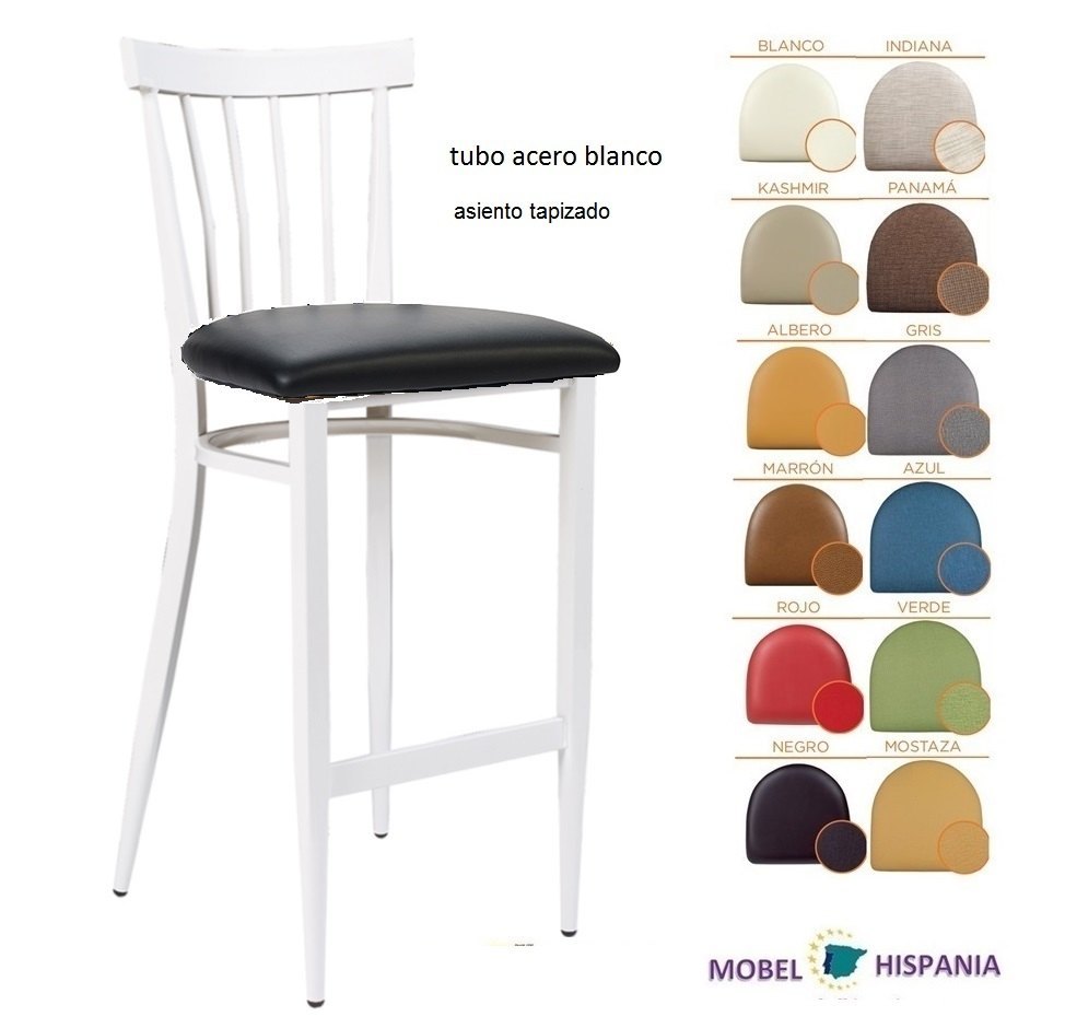 259 banqueta acero blanco asiento tapizado azul 01 1