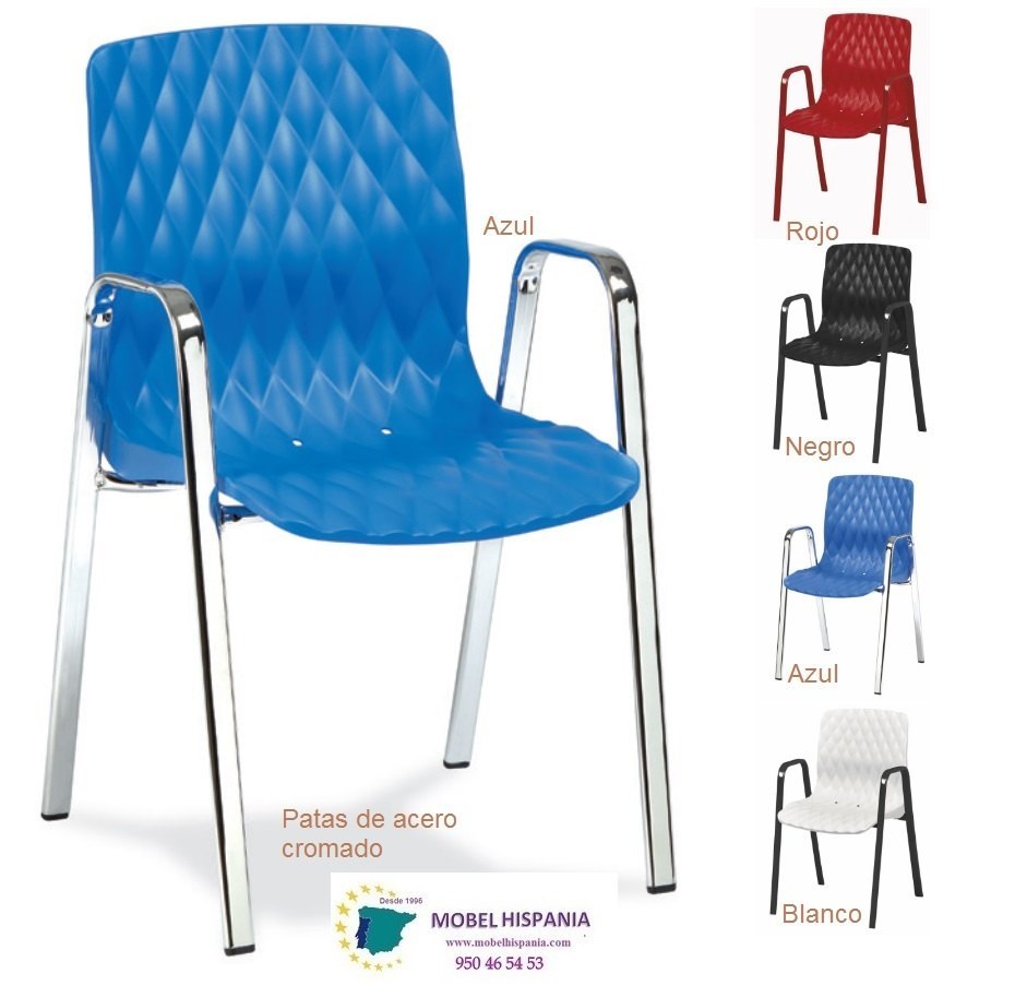 2208 sillon brazos metal cromado asiento azul 3