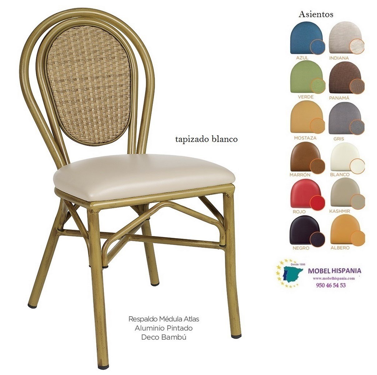 8034 silla deco bambu tapizado blanco