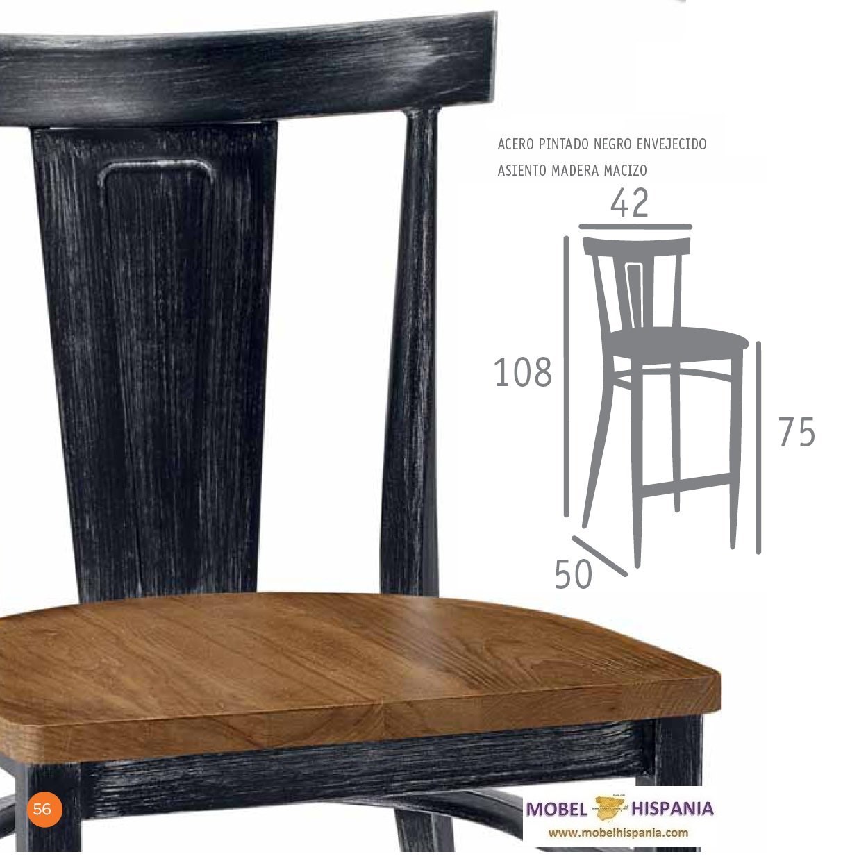 DAKOTA banqueta acero negro asiento laminado madera 03