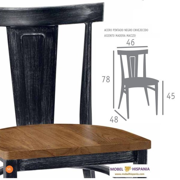 DAKOTA silla acero negro envejecido asiento tapizado indiana 02 1