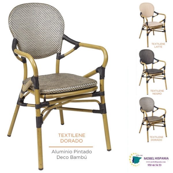 8135 sillon aluminio bambu Textilene Dorado 1