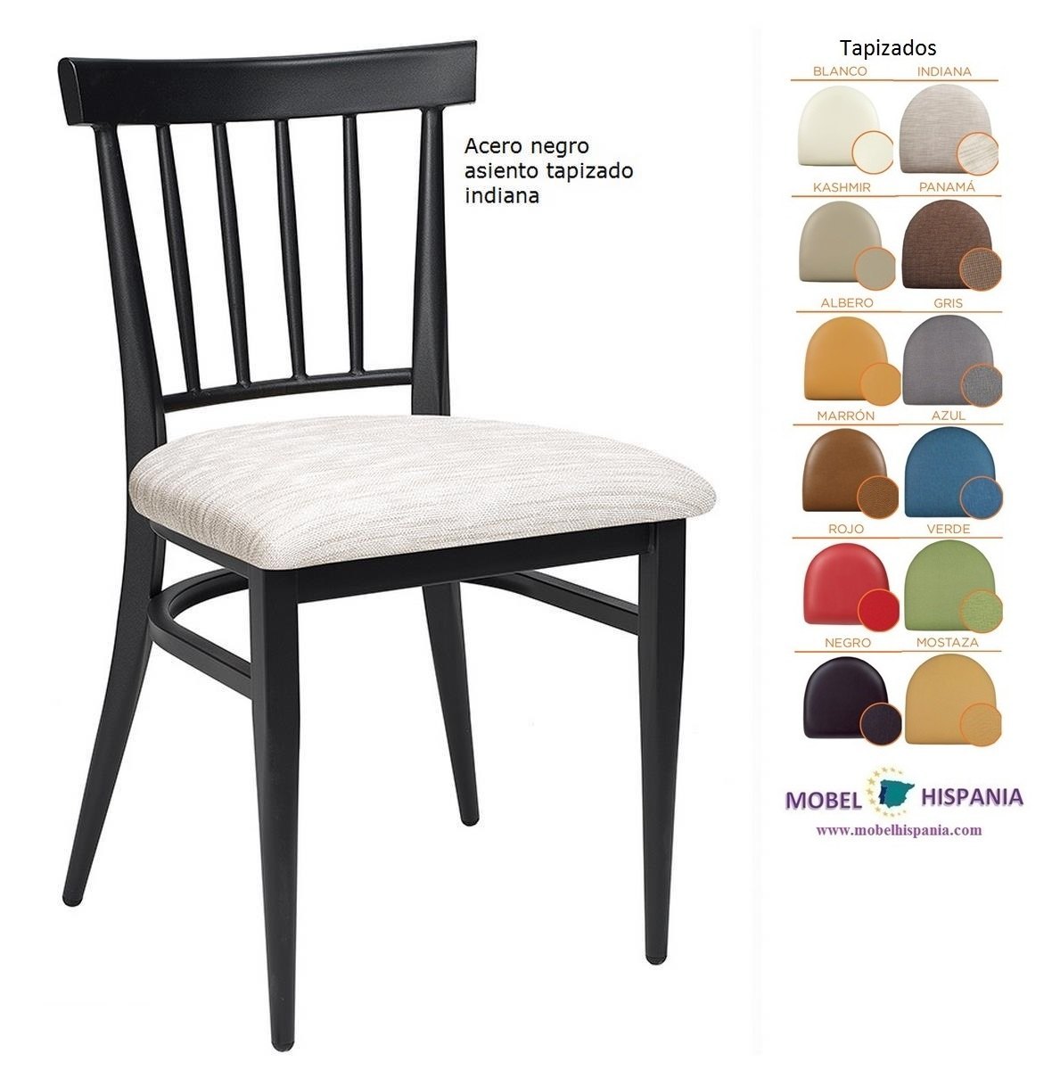 153 silla metal negro asiento tapizado indiana
