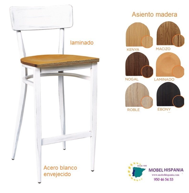 388 taburete metal blanco envejecido laminado