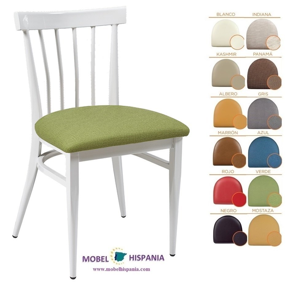 159 silla acero blanco Tapizado Verde