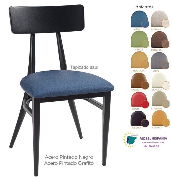 187 Silla Negro Tapizado Azul 1