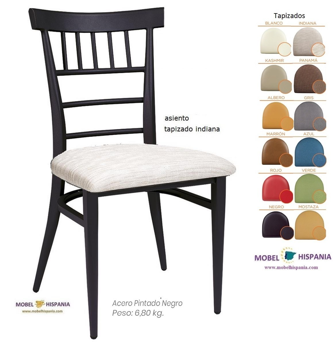 152 Silla negro asiento tapizado indiana 1