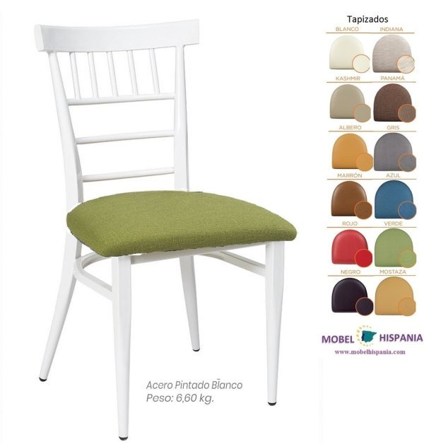 152 Silla metal blanca tapizado verde 1