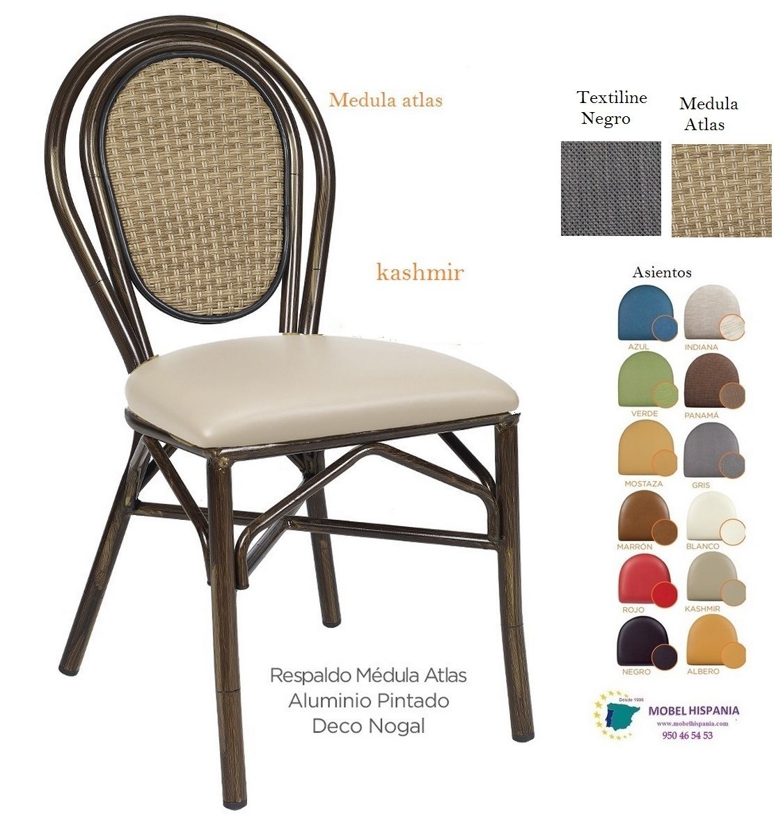 8034 silla nogal respaldo atlas asiento tapizado kashmir