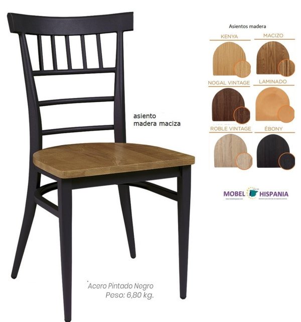152 Silla negro asiento madera 1