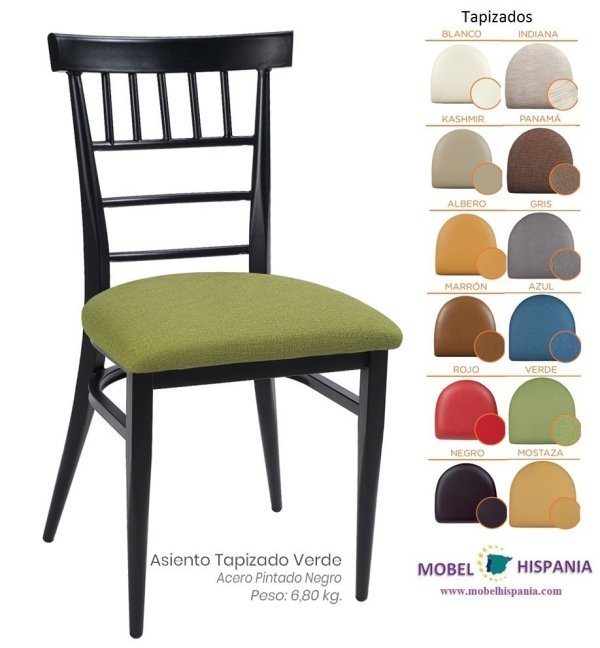 152 Silla Negro Tapizado Verde 1
