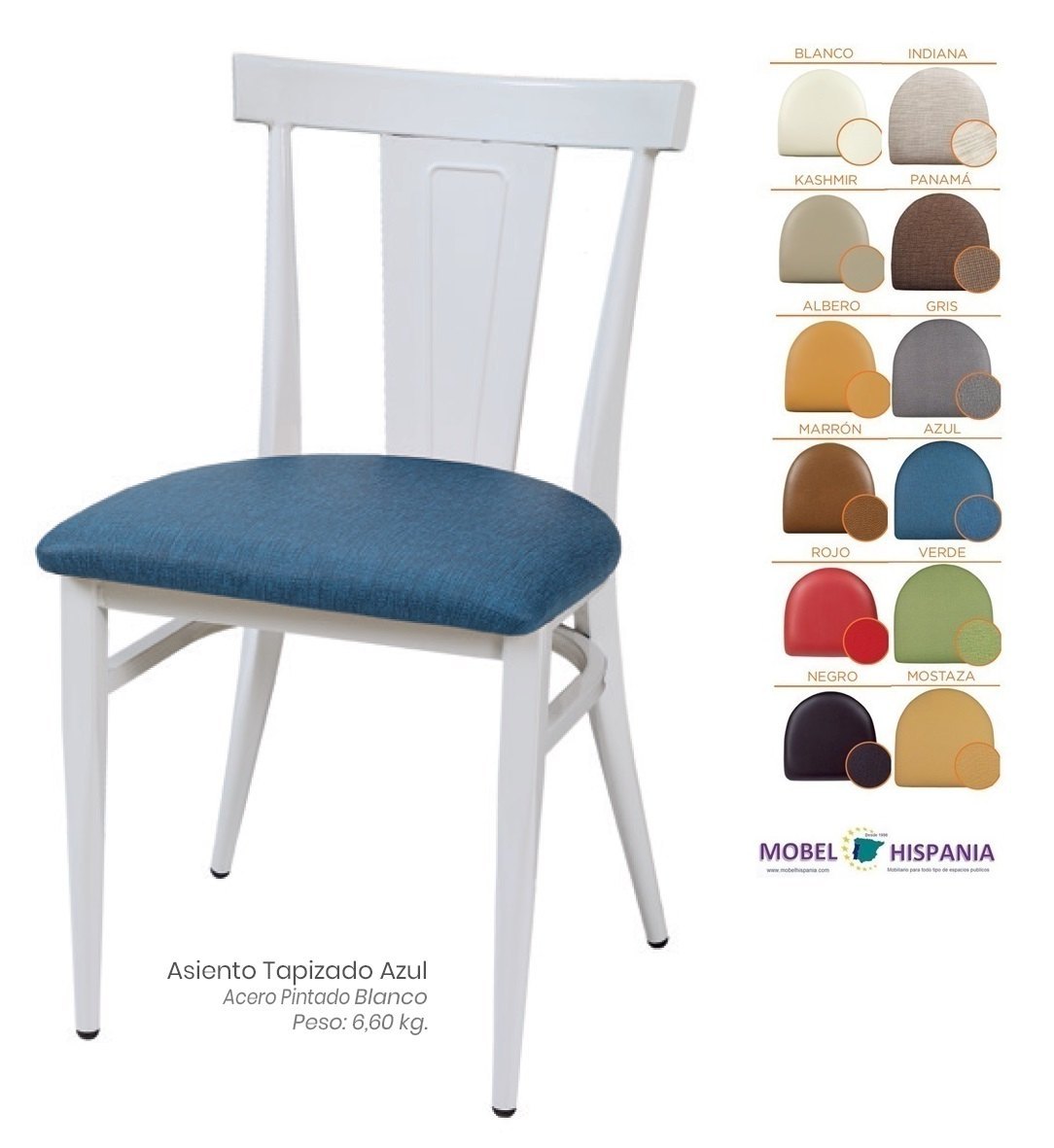 DAKOTA silla acero blanco asiento tapizado 11 1