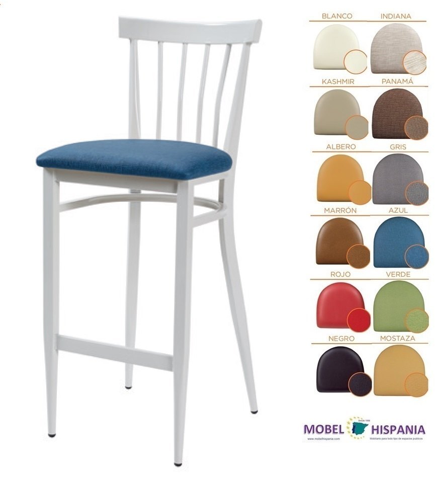 259 banqueta acero blanco asiento tapizado azul 1