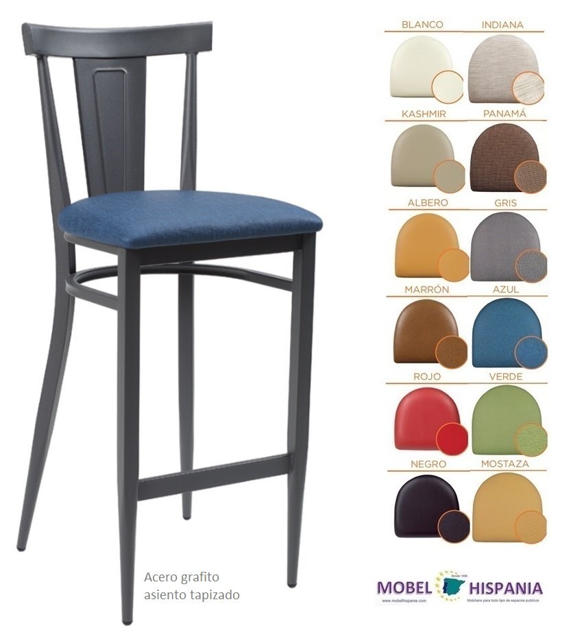 185 banqueta acero grafito asiento tapizado azul