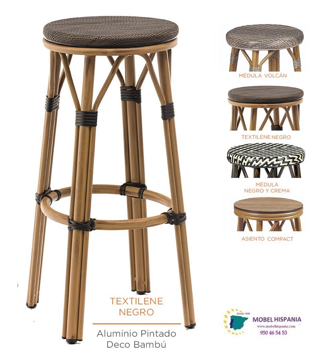 8231 Banqueta bambu textilene negro