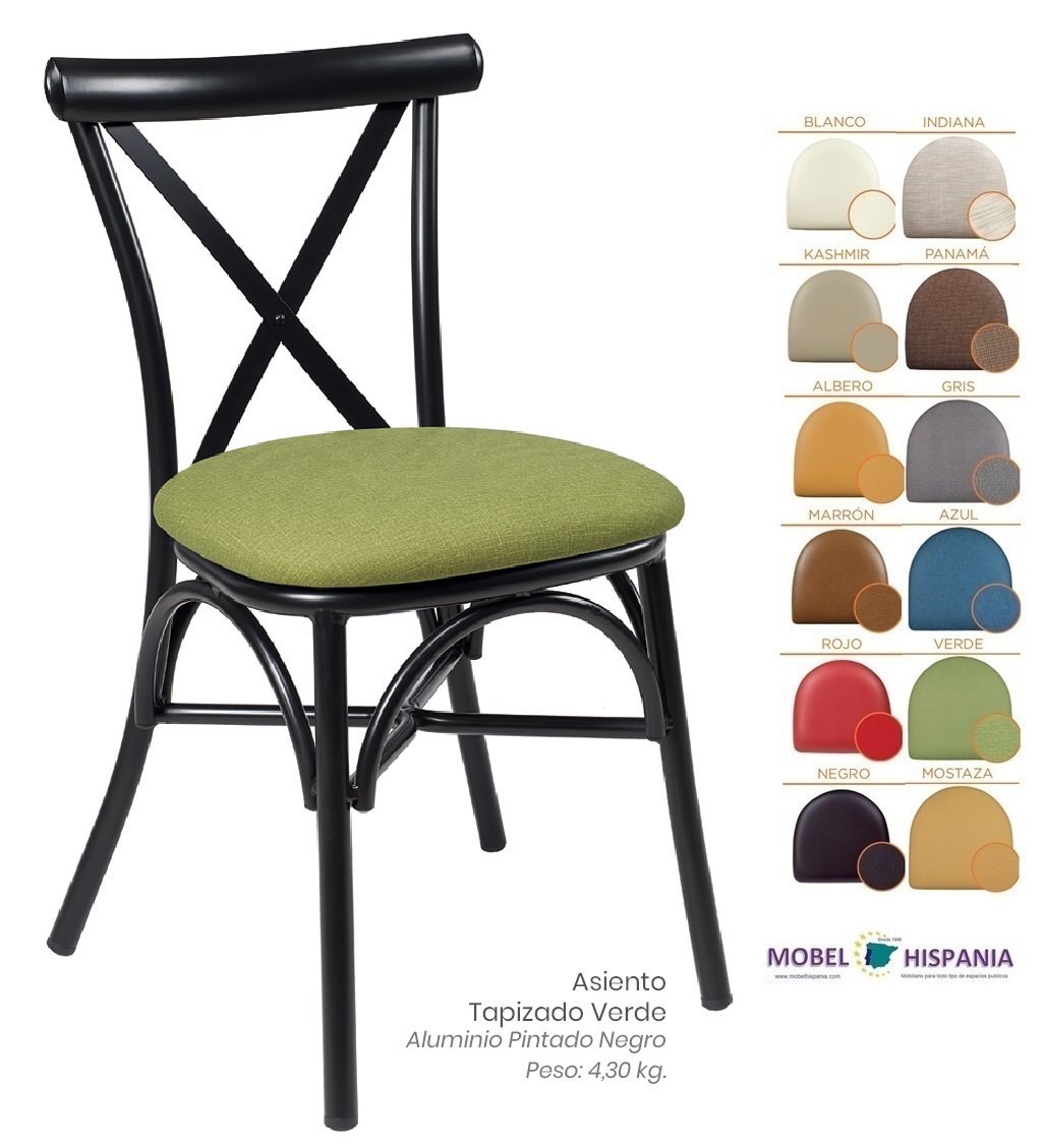 163 silla aluminio negro asiento madera macizo 14 1