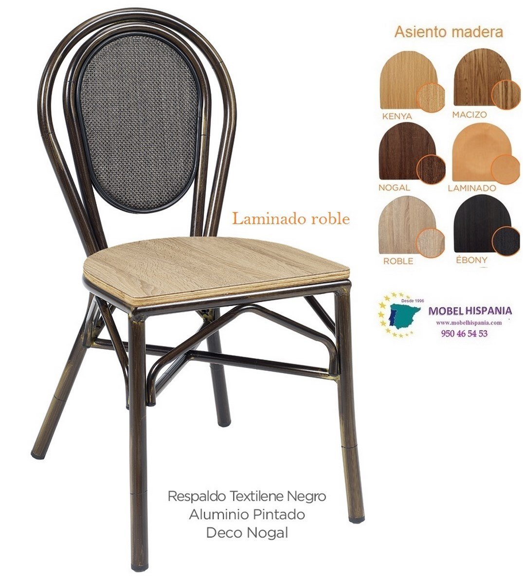 8034 silla nogal respaldo negro asiento laminado roble