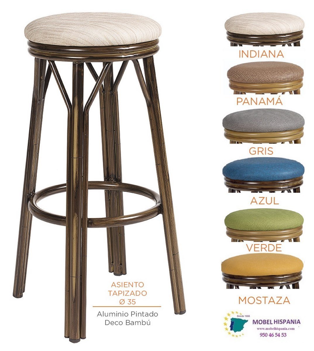 8231 Banqueta aluminio Negro Tapizado verde 02