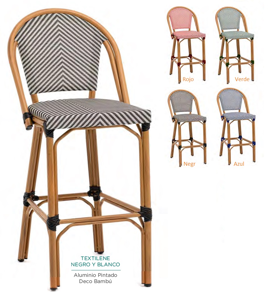 8229 Taburete aluminio bambu textiline negro blanco 1