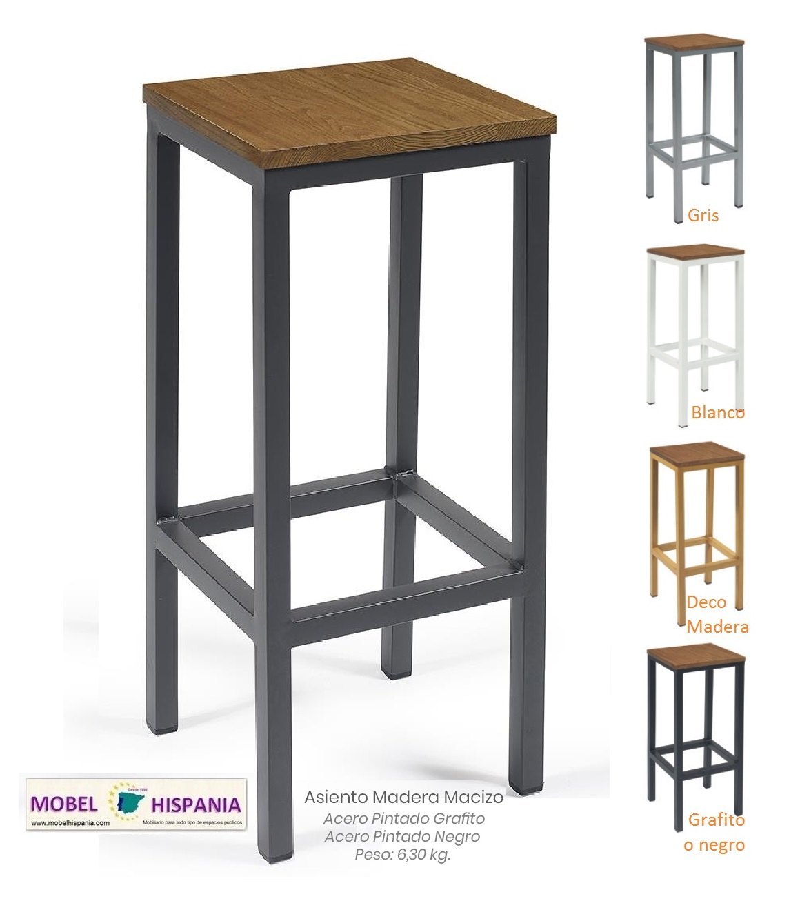 4571 acero negro asiento madera macizo 02